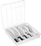 Lifewit Silverware Organizer with Lid, Covered Utensil Tray for Kitchen Drawer and Countertop, 6 Compartments, White