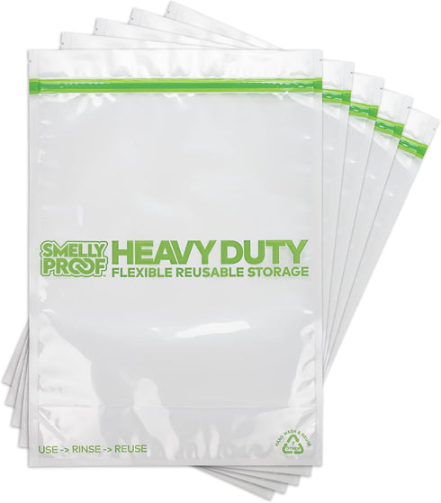 Smelly Proof HEAVY DUTY Reusable Ziplock Bags for Food Storage, USA Made, 2-Gallon, CLEAR, 5-mils, 12" x 16" - 5pk