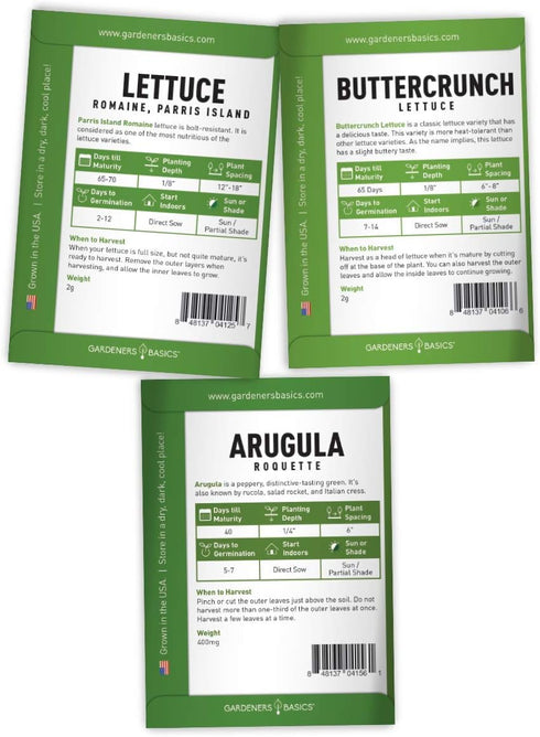 Beginner Indoor Garden Lettuce Kit - Includes Romaine, Buttercrunch Lettuces, Spinach, Arugula, and Kale Heirloom