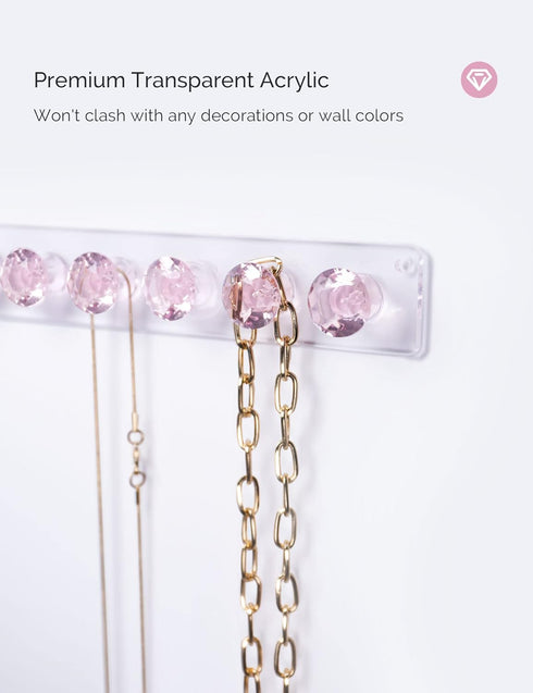 Acrylic Necklaces Holder, Wall Mounted Jewelry Organizer with 12 Hooks, Clear Necklace Hangers for Girls