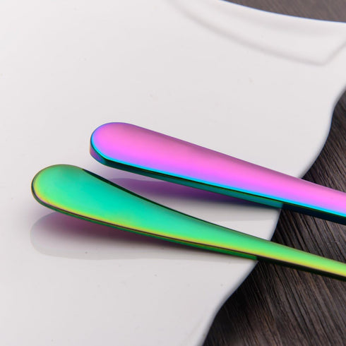 Berglander Rainbow Soup Spoons Set of 4, 7.5" Stainless Steel Titanium Plating, Dishwasher Safe