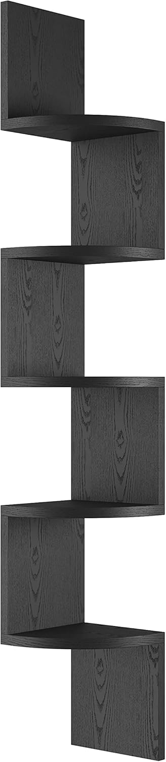 GREENDEW 5-Tier Wall Mount Radial Floating Corner Shelf, Wood Display Storage Shelves for