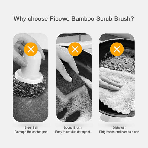2 Pack Bamboo Dish Scrub Brush, Natural Scrub Cleaning Brush for Dishes, Cast Iron Pots, Household Cleaning