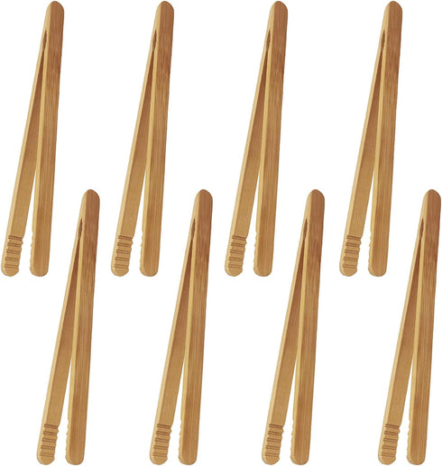 8 Pcs 7 Inch Bamboo Kitchen Utensil Tongs, Reusable Toast Tongs for Kimchi, Fruit, Tea