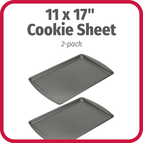 GoodCook Dishwasher Safe Nonstick Steel Cookie Sheet, 11'' x 17'', Gray, Set of 2, Silver (42051)