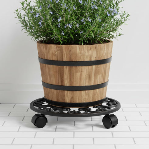 11.8" Comfy Hour Heavy Duty Cast Iron Rolling Plant Stand, Large Circular Plant Caddy with Industrial Wheels