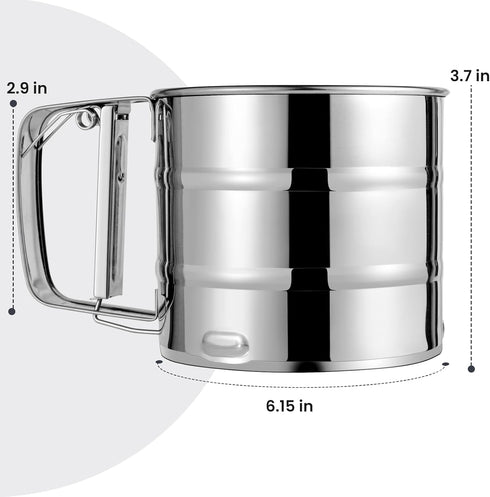 Flour Sifter, Stainless Steel Sifter for Baking, Double Layer Fine Mesh Baking Sifter, One Hand Press Crank Sifter for Powdered Sugar Shaker Duster, Flour Sieve Sifter for Baking Cakes Rondauno