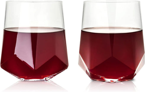 Viski Raye Faceted Crystal Wine Glasses - Set of 2, No-Lead Premium Crystal Clear Glass, Modern Stemless, 20 oz