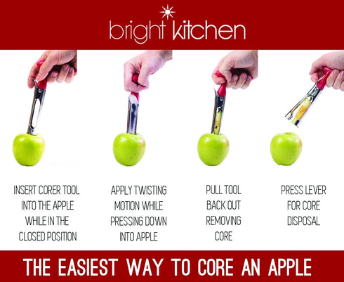 Apple Corer + Pineapple Tool + Herb Kale Stripper by BRIGHT KITCHEN, Stainless Steel Lever Tool with Cherry Red Grip