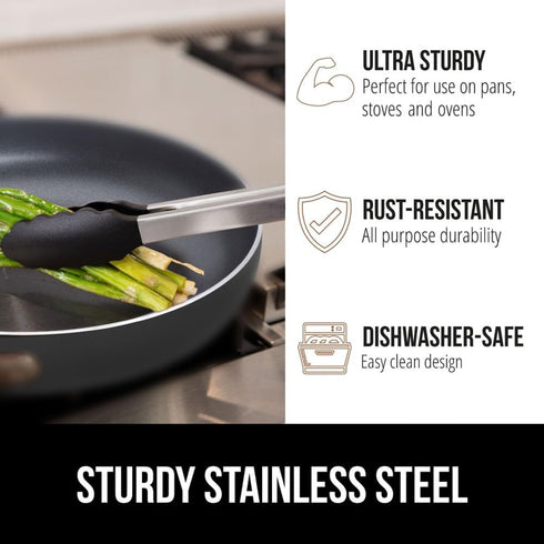 Gorilla Grip Stainless Steel BBQ Kitchen Tongs Set of 3, Non Scratch Silicone Tip for Nonstick Cooking Pans