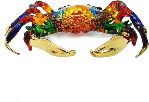6" WitnyStore Red Rainbow Crab Artistic Blown Glass Figurine Premium Hand-Blown Statue Tabletop Decoration Unique
