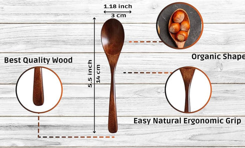 Wooden Spoons Set of 6, Beechwood Honey Spoons for Non Stick Kitchen Cookware, Natural Wood Utensils
