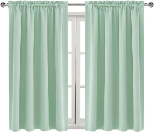 DWCN Blackout Curtains, Room Darkening Thermal Insulated Panels, 52 x 45 inches Long, Set of 2 Light Green Drapes