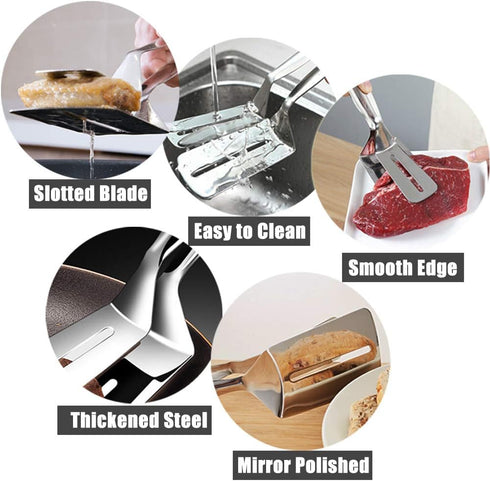 12 Inch Long Kitchen Spatula - 304 Stainless Steel Slotted Spatula, Double Blade Cooking Utensil, 2 Pcs Anti Rust
