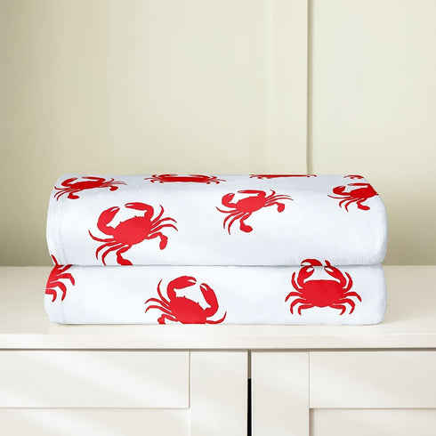 Cozy Bed,50x60 Inches Crab Silhouette Flannel Fleece Blanket Throw Size,Super Soft Red Crab Plush Blankets,Lightweight