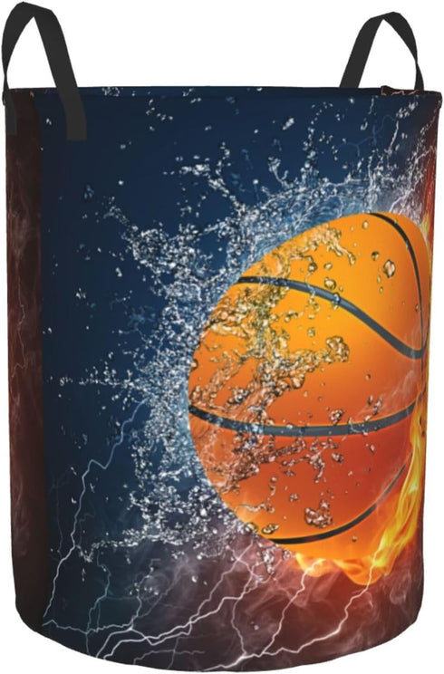 Sport Basketball Ball Round Laundry Hamper, Storage Basket for Toys, Clothes Organizer Bin for Home