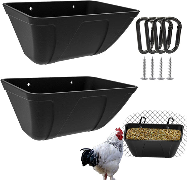 ATKSKYO Fence Hanging Chicken Feeder for Duck, Piglets, Goat Feeder Poultry Feeding Container