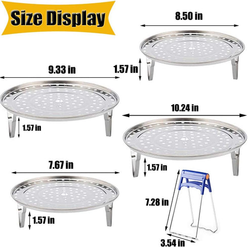 Round Stainless Steel Steamer Rack 7.6" 8.5" 9.33" 10.23" Inch Diameter Steaming Rack Stand Canner Canning Racks Stock Pot Steaming Tray Pressure Cooker Cooking Toast Bread Salad Baking (4 Pack)