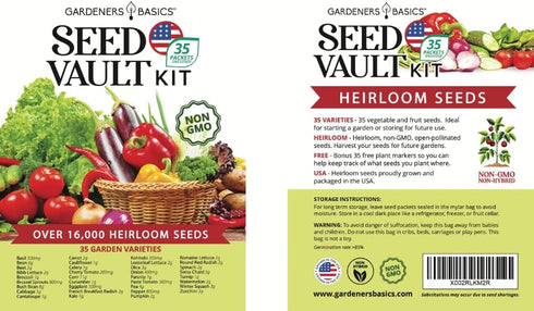 16,000 35 35 Gardeners Basics Survival Vegetable Seeds Garden Kit Over Seeds Non-GMO and Heirloom, Great for Emergency