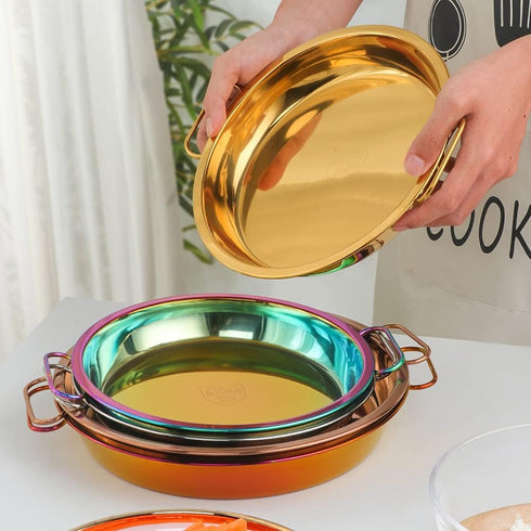 Buyer Star 9 Inch Stainless Steel Steaming Tray - Cold Noodle Plate, Baking Tray, Round Dinner Plate, Silver