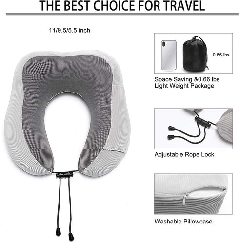 Travel Pillow, Memory Foam Neck Pillow with 360-Degree Head Support, Comfortable for Airplane & Home Use