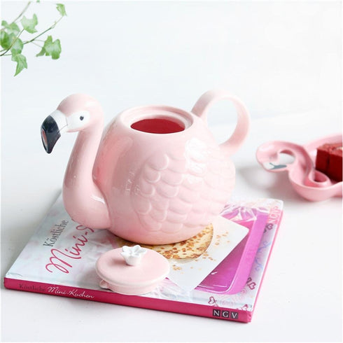WUYIAZHI Set 15 34 (Set 3) JointVictory Flamingo Coffee Mugs and Teapot Ounce Ceramic Flamingo Cups Ounce Porcelain