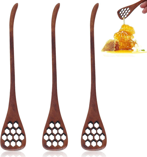 Cyrank 3PCS Honey Dipper Sticks, Long Handle Honey Dipper Mixing Stick Mini Honeycomb Drizzler Wooden Spoon Stirrer