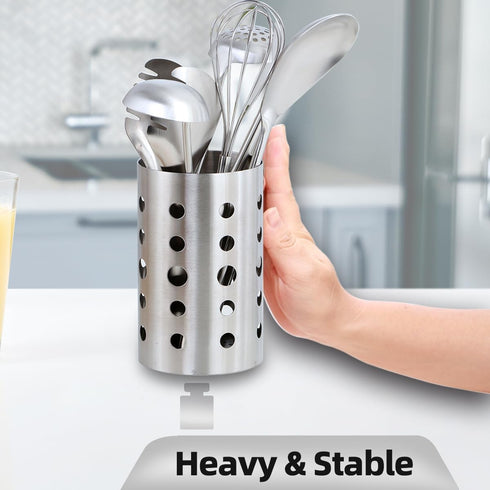 Stainless Steel Kitchen Utensil Holder (H6.7” x W4.1”), Caddy for Spatulas, Spoons, Silverware & More, Kitchen Decor