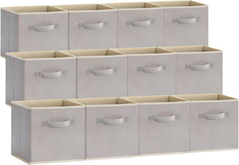 Lifewit 12 Packs Storage Cubes, 11 Inch Foldable Decorative Fabric Bins for Organizing Home with Handles, Light Gray