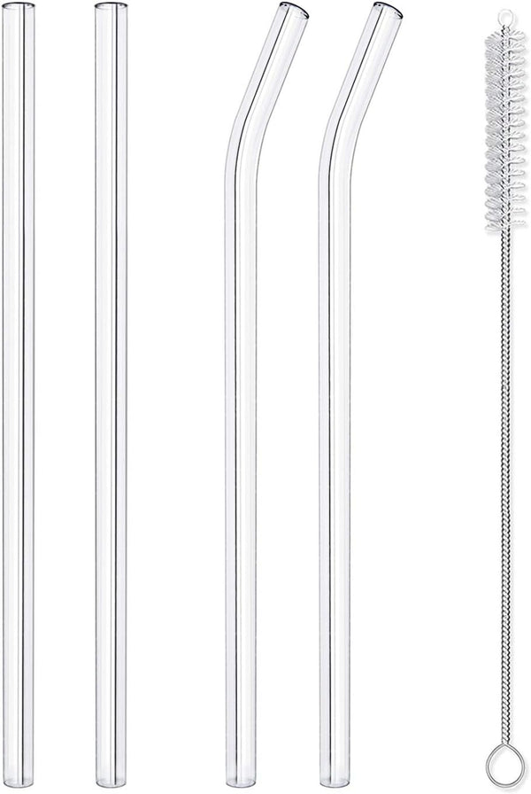 Hiware Reusable Glass Straws Set, 5-piece Drinking Straws with Cleaning Brush, 10" x 10 mm, Dishwasher Safe
