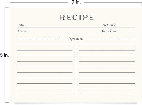 Jot & Mark Recipe Cards 5x7 Inches, Blank Double-Sided, 50 Count (Modern Minimal)