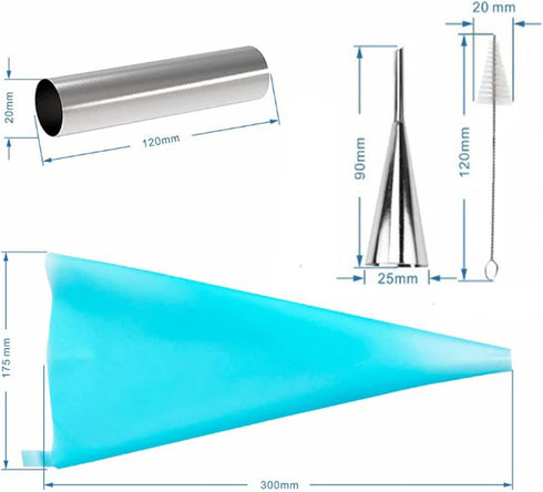16 Pack Cannoli Tubes Molds Set - 4.7 Inch Non Stick Tubes, Reusable Piping Bag, Brush, Stainless Steel Tips for Baking