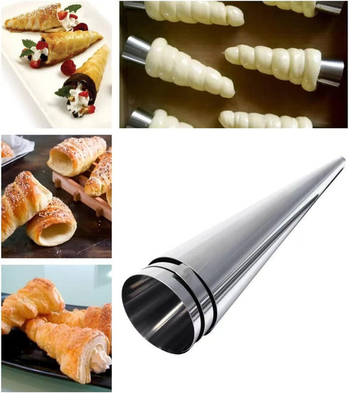 10 Pack Large Cream Horn Forms 5-inch, Non-stick Cream Horns Pastry Mould Croissant Baking Forms for Baking Croissants Bead, Chocolate Croissant, Brioche Rolls, Ice Cream Cone Party Dessert by AMBESTAR