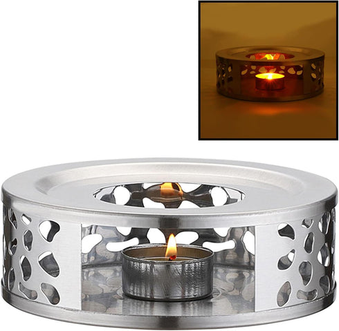 Stainless Steel Teapot Warmer, Metal Teapot Heater with Tealight Holder, Candle Base for Glass, Ceramic Teapot and