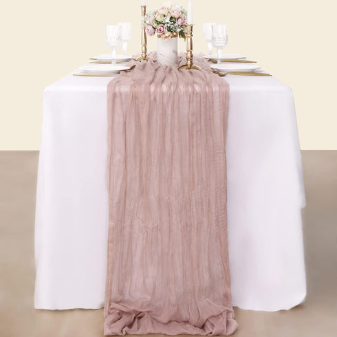 Socomi 10ft Cheesecloth Table Runner, Boho Rustic Dusty Pink for Baby Shower, Wedding, Easter, Summer Decoration