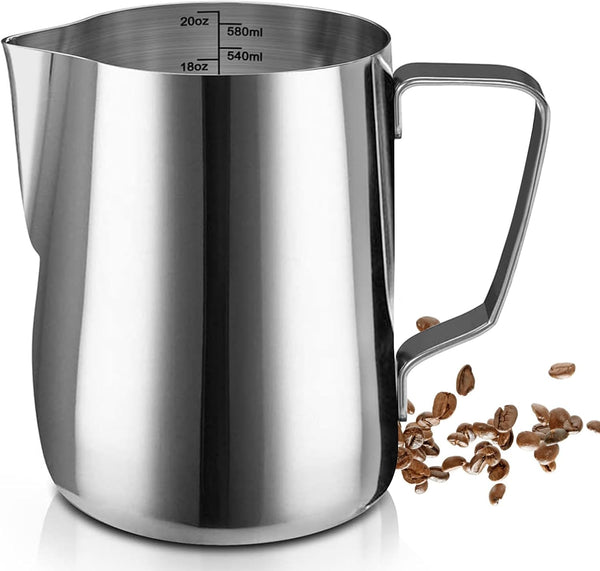 SIKEMAY Milk Frothing Pitcher Cup, 20oz/600ML Stainless Steel Steaming Jug for Coffee Latte Art, Barista Tools