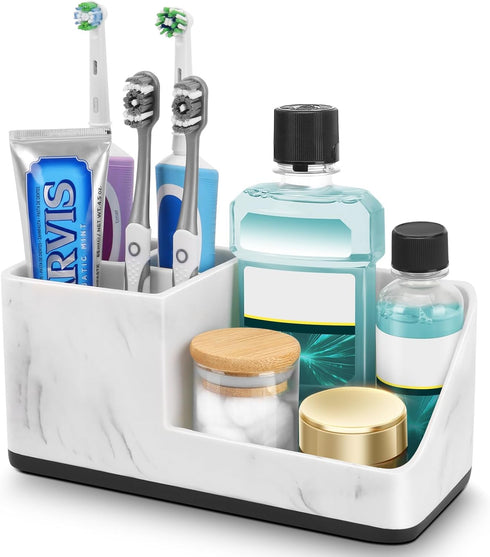 PARKMANI Marble Bathroom Counter Organizer, Kids Electric Toothbrush and Toothpaste Holders for