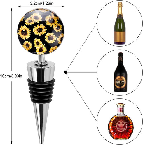 Soleebee 3 Pack Decorative Wine Stoppers, Art Glass Bottle Stoppers for Gifts, Bar, Holiday Party, Wedding (Sunflower)