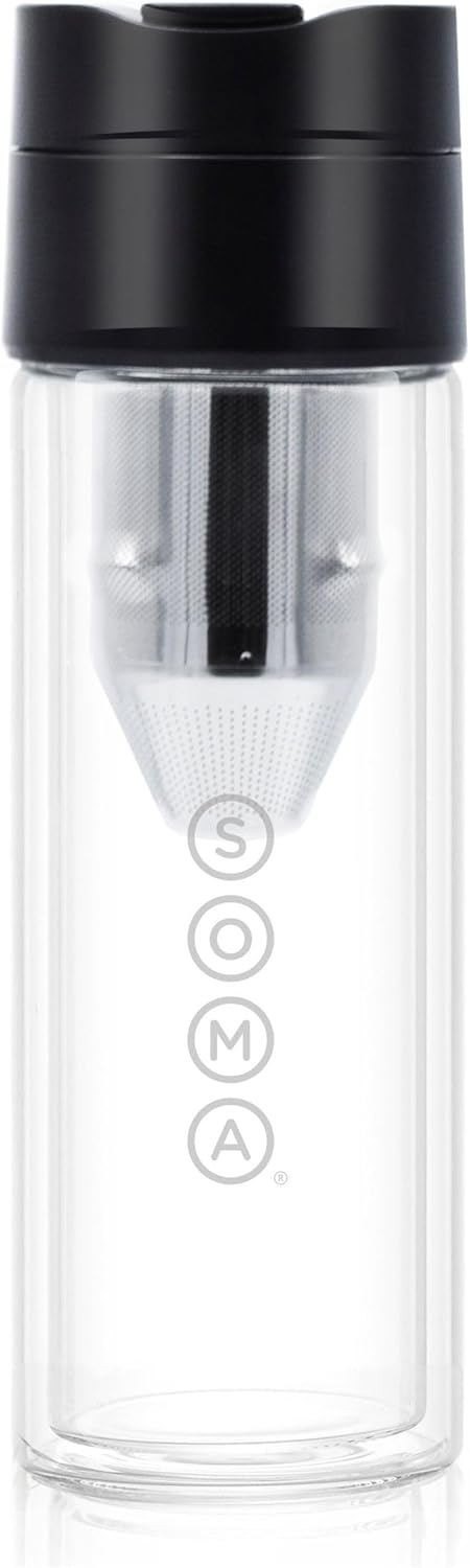 SOMA Double Wall Glass Tea and Coffee Cold Brew Bottle, Black, 12oz (SM18501K)