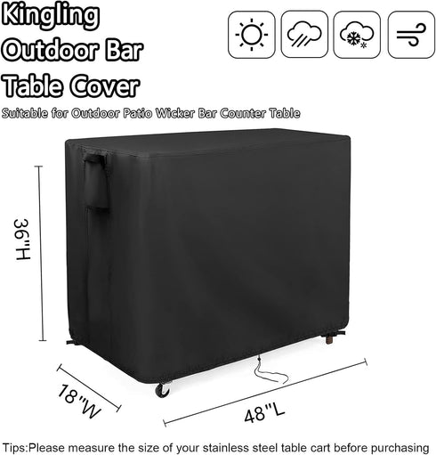 48 Inch 48''L 18''W 36''H Kingling Outdoor Table Cover for Wicker Bar Cart, Waterproof Patio Bar Table Cover