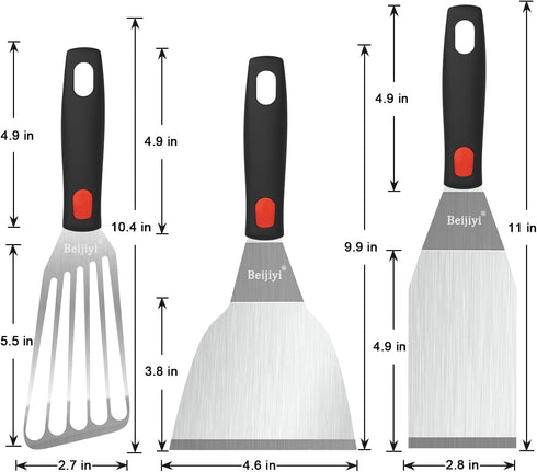Beijiyi Heavy Duty Stainless Steel Spatula Set, Small Metal Spatula with Silicone Handle for Cooking