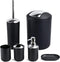 Papillon 6-Piece Bathroom Accessories Set - Toothbrush Holder, Soap Dispenser, Toilet Brush, Trash Can (Black)