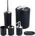 Papillon 6-Piece Bathroom Accessories Set - Toothbrush Holder, Soap Dispenser, Toilet Brush, Trash Can (Black)