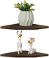 Set 2, (Brown-10 inch) Joiishom Wood Corner Wall Shelves of Solid Wood Corner Floating Shelves for Wall, Round End Wall