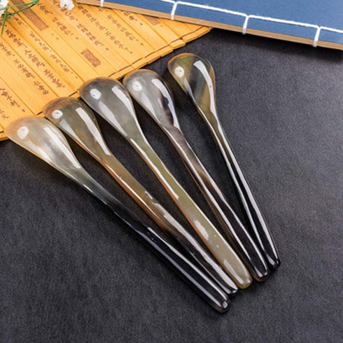 YARNOW 4 Pcs Small Ox Horn Caviar Spoons, Mother of Pearl Soup Spoons for Dessert and Tea