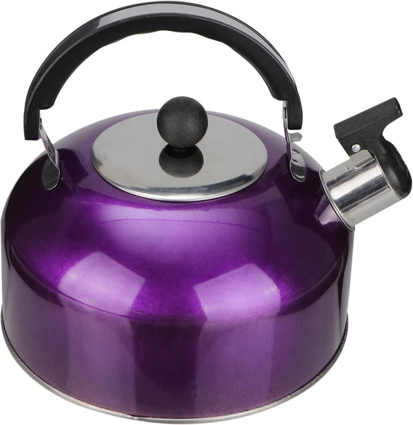 Tea Kettle for Stove Top: Purple Whistling Teapot, 3 Quart Stainless Steel Heating Water Container with Handle