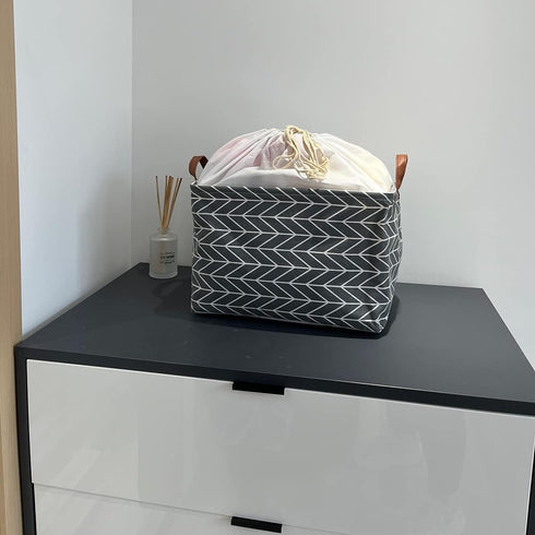 CLOCOR Collapsible Rectangular Storage Basket - 3 Pack Grey Arrow, Waterproof Coating, Handles for Organization