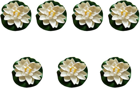 7Pcs Artificial Lotus Flower Pool Aquarium Decoration, 3.9 Inch Eternal Flower (White)