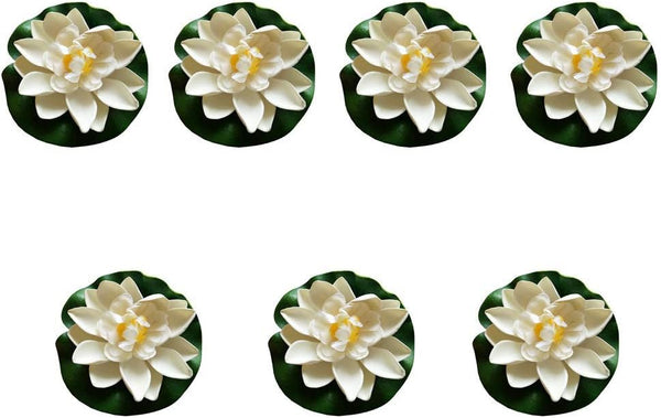 7Pcs Artificial Lotus Flower Pool Aquarium Decoration, 3.9 Inch Eternal Flower (White)