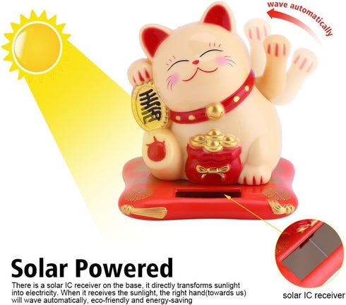 Acogedor Solar Waving Cat, Good Luck Lucky Welcoming Cat with Waving Arm for Car Home Office Decoration